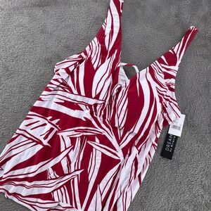 Dreamsuit by Miracle Brands Tankini Top Womens 10 Red White NEW Tropical Palm